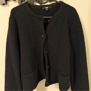 UNIQLO Black Bouclé Button-Front Women's Sweater **Like New**